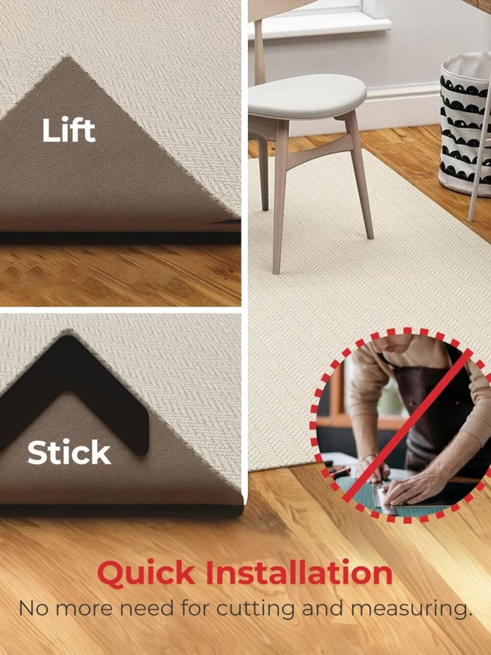 NeverCurl 4-Pack V Shape Rug Corner Grippers - Rug Gripper for Hardwood Floors a - Picture 5 of 7